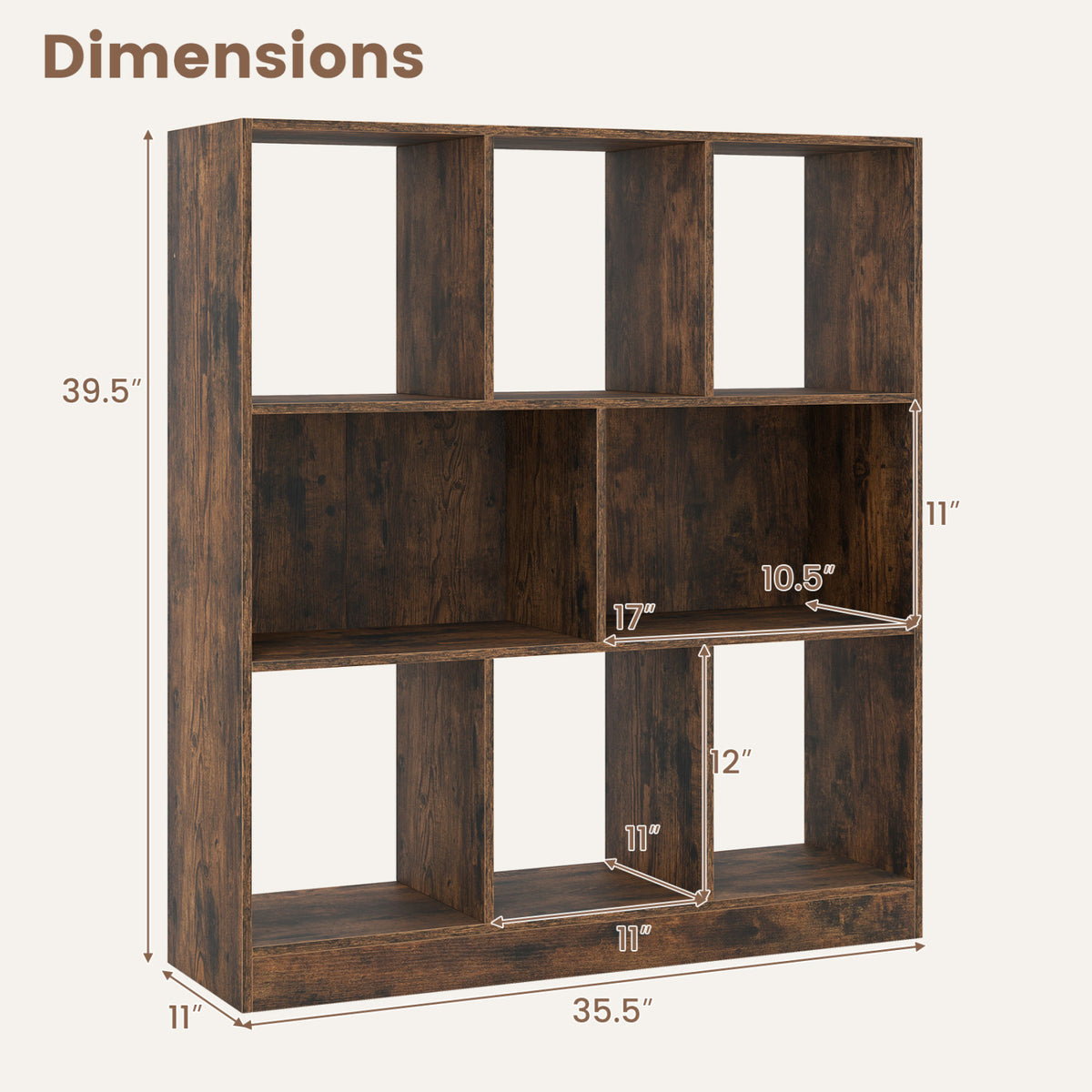 8-Cube Bookcase 3-Tier with 2-Sized Compartments and Anti-Tip Kits for Living Room