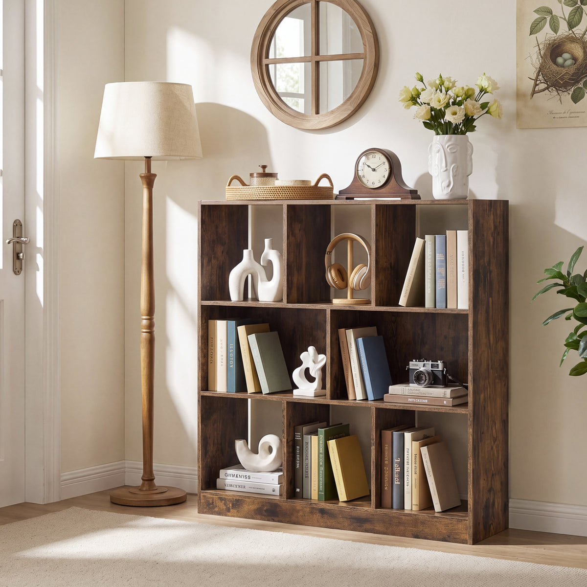8-Cube Bookcase 3-Tier with 2-Sized Compartments and Anti-Tip Kits for Living Room