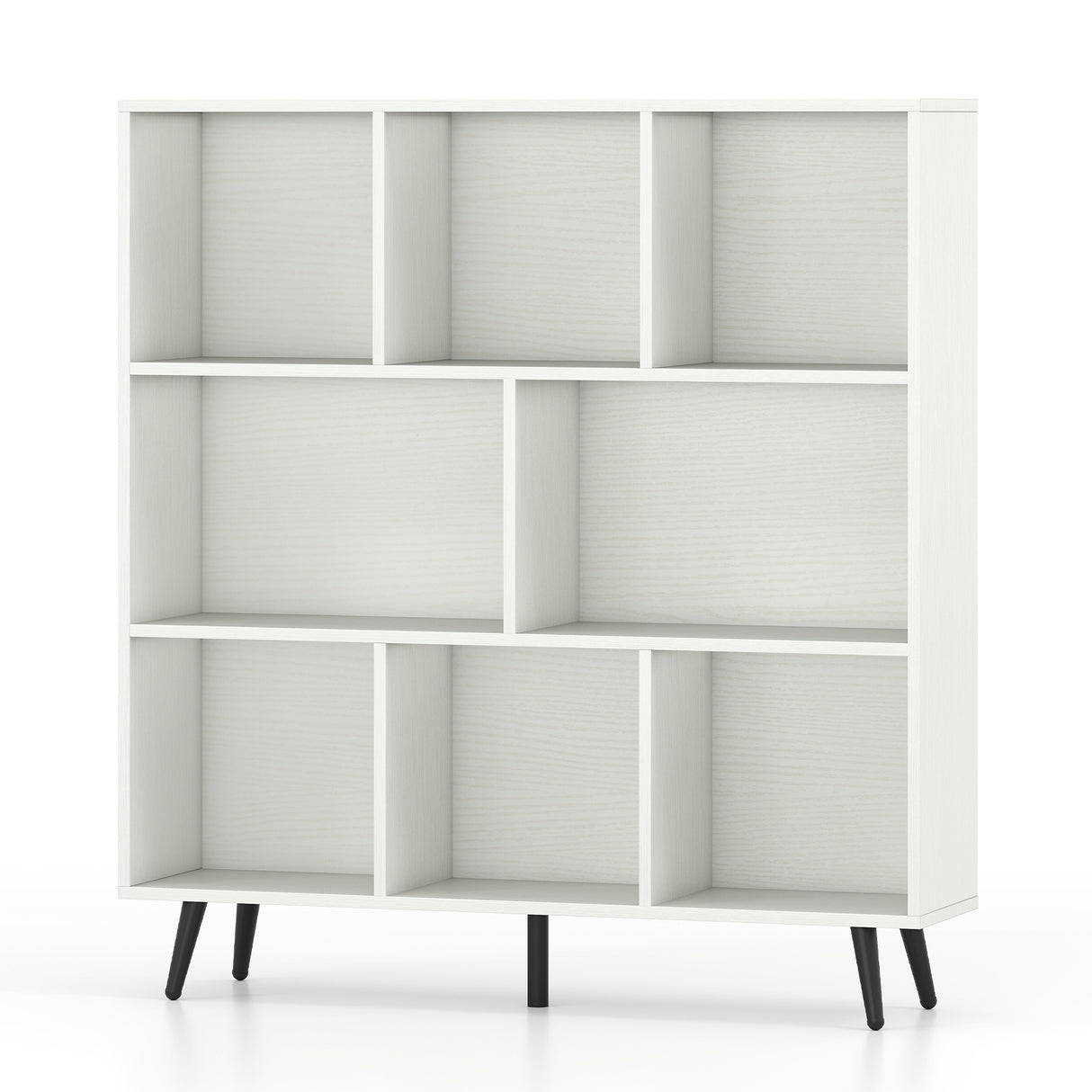 8-Cube Bookcase with 5 Tapered Metal Legs