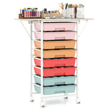 8-Drawer Rolling Cart with Wooden Tabletop and Folding Side Panels for Living Room-Macaron