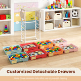 8-Drawer Rolling Cart with Wooden Tabletop and Folding Side Panels for Living Room-Macaron