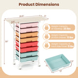 8-Drawer Rolling Cart with Wooden Tabletop and Folding Side Panels for Living Room-Macaron