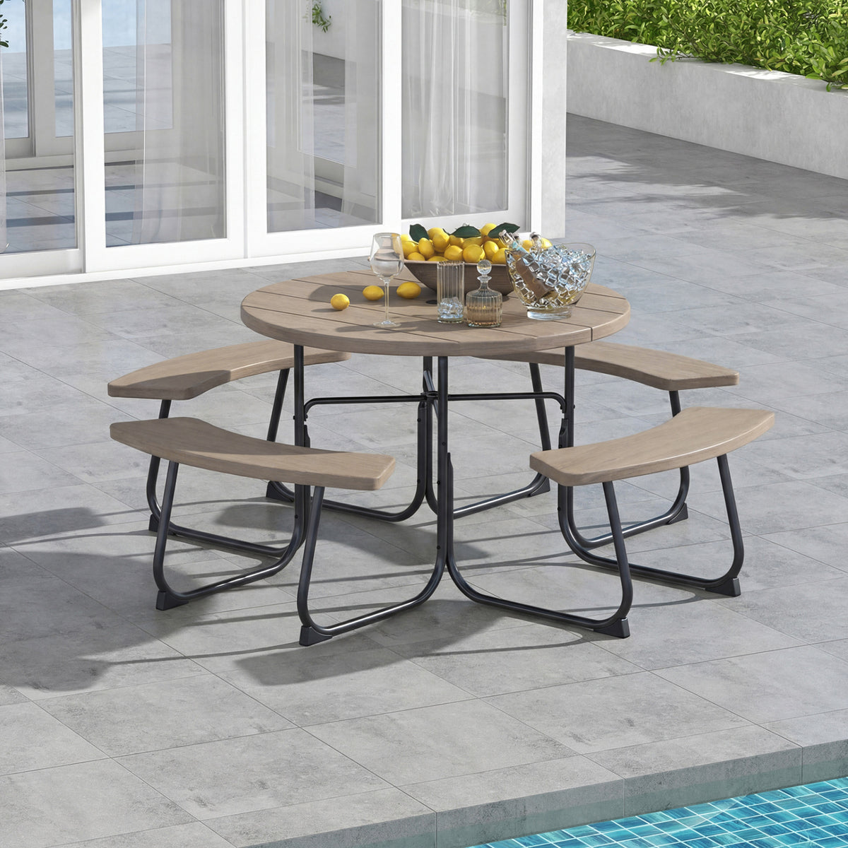8-Person Outdoor Picnic Table and Bench Set with Umbrella Hole