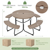 8-Person Outdoor Picnic Table and Bench Set with Umbrella Hole