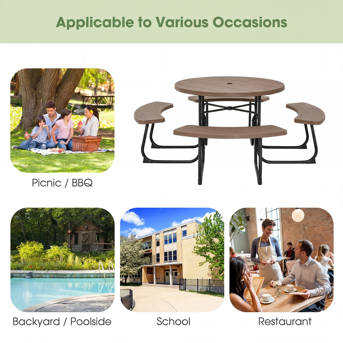 8-Person Outdoor Picnic Table and Bench Set with Umbrella Hole