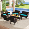 8 Piece Patio Wicker Sofa Set 4 Rattan Chairs and 2 Loveseat with 2 Table