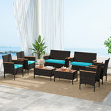 8 Piece Patio Wicker Sofa Set 4 Rattan Chairs and 2 Loveseat with 2 Table