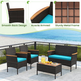 8 Piece Patio Wicker Sofa Set 4 Rattan Chairs and 2 Loveseat with 2 Table