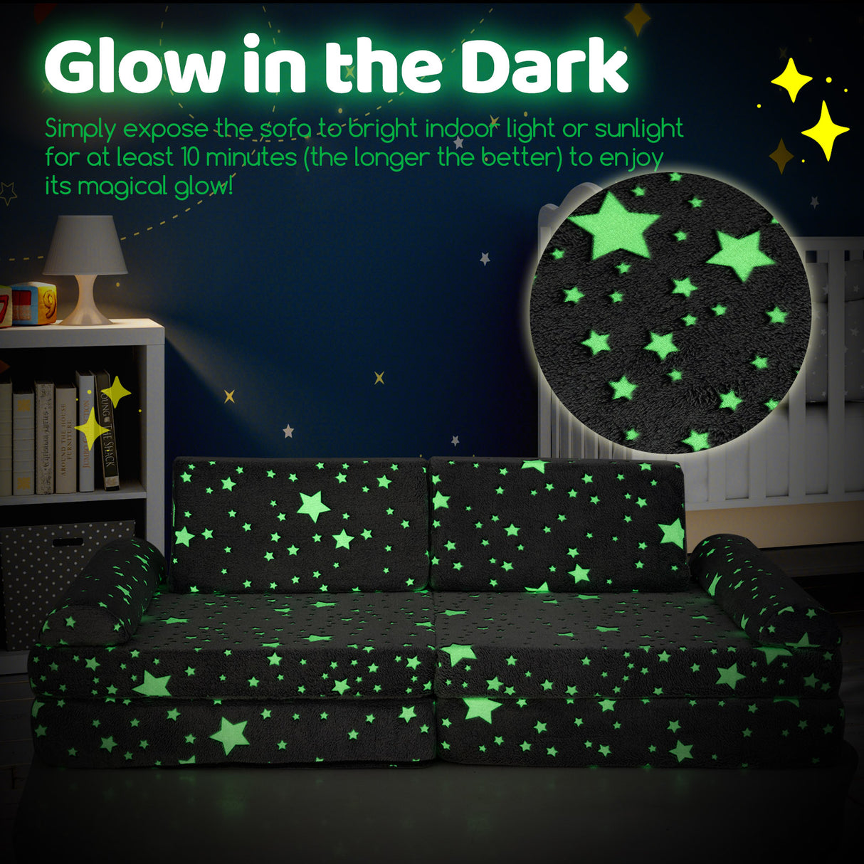 8 Pieces Modular Kids Play Couch Glow in the Dark Toddler Sectional Sofa