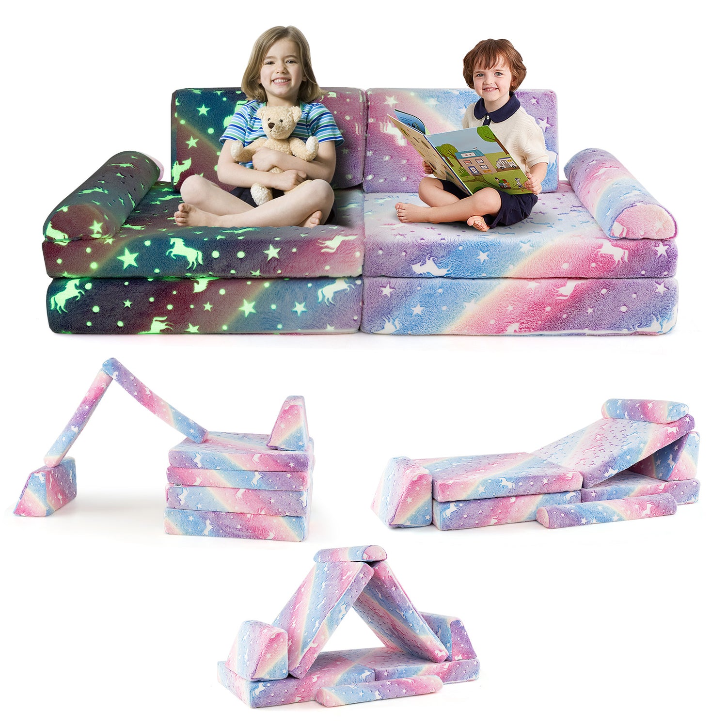 8 Pieces Modular Kids Play Couch Glow in the Dark Toddler Sectional Sofa