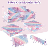 8 Pieces Modular Kids Play Couch Glow in the Dark Toddler Sectional Sofa