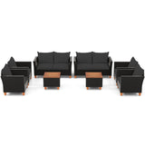 8 Pieces Outdoor Conversation Set with Storage Coffee Table-Black