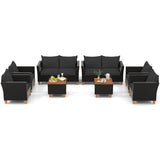 8 Pieces Outdoor Conversation Set with Storage Coffee Table-Black