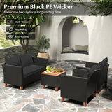 8 Pieces Outdoor Conversation Set with Storage Coffee Table-Black