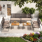 8 Pieces Patio Furniture Set with Acacia Wood Coffee Table and Zippered Cushions-Yellow