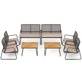 8 Pieces Patio Furniture Set with Acacia Wood Coffee Table and Zippered Cushions-Yellow