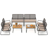 8 Pieces Patio Furniture Set with Acacia Wood Coffee Table and Zippered Cushions-Yellow