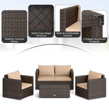 8 Pieces Patio Rattan Conversation Set with Padded Cushions-Brown