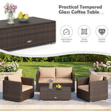 8 Pieces Patio Rattan Conversation Set with Padded Cushions-Brown