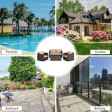 8 Pieces Patio Rattan Conversation Set with Padded Cushions-Brown