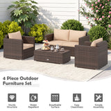 8 Pieces Patio Rattan Conversation Set with Padded Cushions-Brown