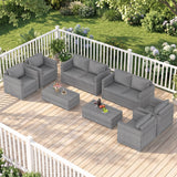 8 Pieces Patio Rattan Conversation Set with Padded Cushions for Yard-Gray