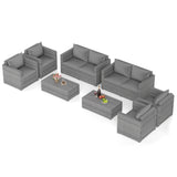8 Pieces Patio Rattan Conversation Set with Padded Cushions for Yard-Gray