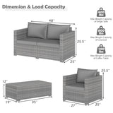 8 Pieces Patio Rattan Conversation Set with Padded Cushions for Yard-Gray