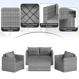 8 Pieces Patio Rattan Conversation Set with Padded Cushions for Yard-Gray