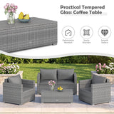 8 Pieces Patio Rattan Conversation Set with Padded Cushions for Yard-Gray