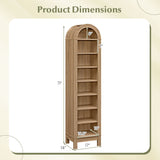 8-Tier Modern Arch Bookshelf with 3 Adjustable Shelves-Natural