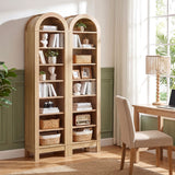 8-Tier Modern Arch Bookshelf with 3 Adjustable Shelves-Natural