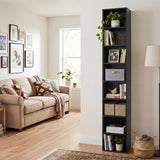 8-Tier Narrow Bookshelf with 4 Adjustable Shelves and Storage Cubes