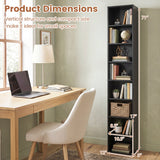 8-Tier Narrow Bookshelf with 4 Adjustable Shelves and Storage Cubes