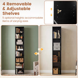 8-Tier Narrow Bookshelf with 4 Adjustable Shelves and Storage Cubes