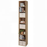 8-Tier Narrow Bookshelf with 4 Adjustable Shelves and Storage Cubes