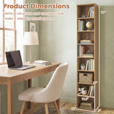 8-Tier Narrow Bookshelf with 4 Adjustable Shelves and Storage Cubes
