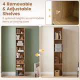 8-Tier Narrow Bookshelf with 4 Adjustable Shelves and Storage Cubes