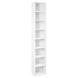 8-Tier Narrow Bookshelf with 4 Adjustable Shelves and Storage Cubes