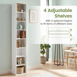 8-Tier Narrow Bookshelf with 4 Adjustable Shelves and Storage Cubes