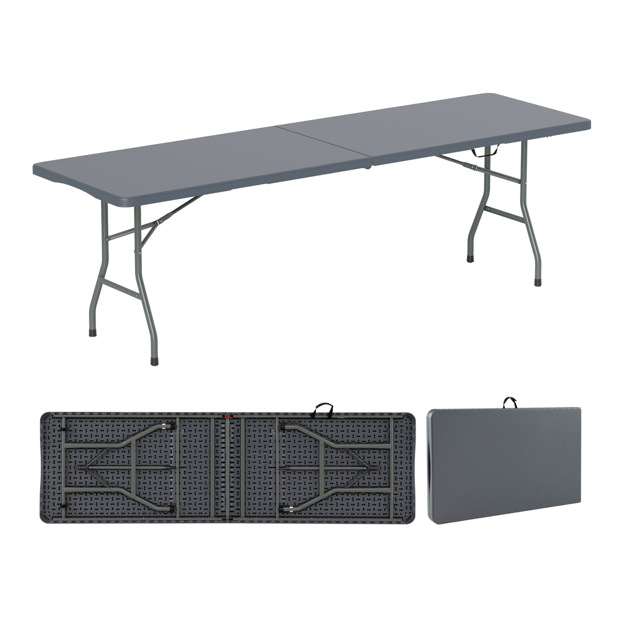 8 ft Portable Folding Table 350 LBS Fold-in-Half Table with HDPE Tabletop