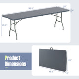 8 ft Portable Folding Table 350 LBS Fold-in-Half Table with HDPE Tabletop