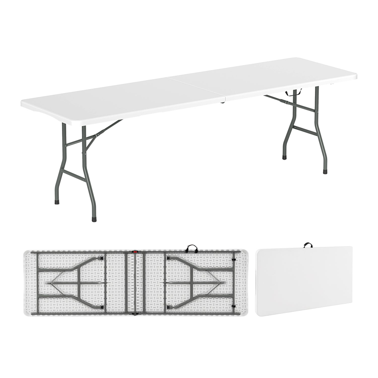 8 ft Portable Folding Table 350 LBS Fold-in-Half Table with HDPE Tabletop