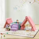 8 Pieces Kids Play Couch Foam Building Fort Play Set with Suede Cover-Pink