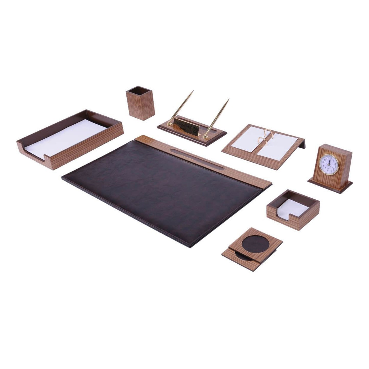 MOOG Zebrona Leather Desk Organizer Set, Desk Accessories, Desk Set Vintage, Leather Desk Pad Large, Desk Set with Blotter, Leather Desk Tray - 11 PCS