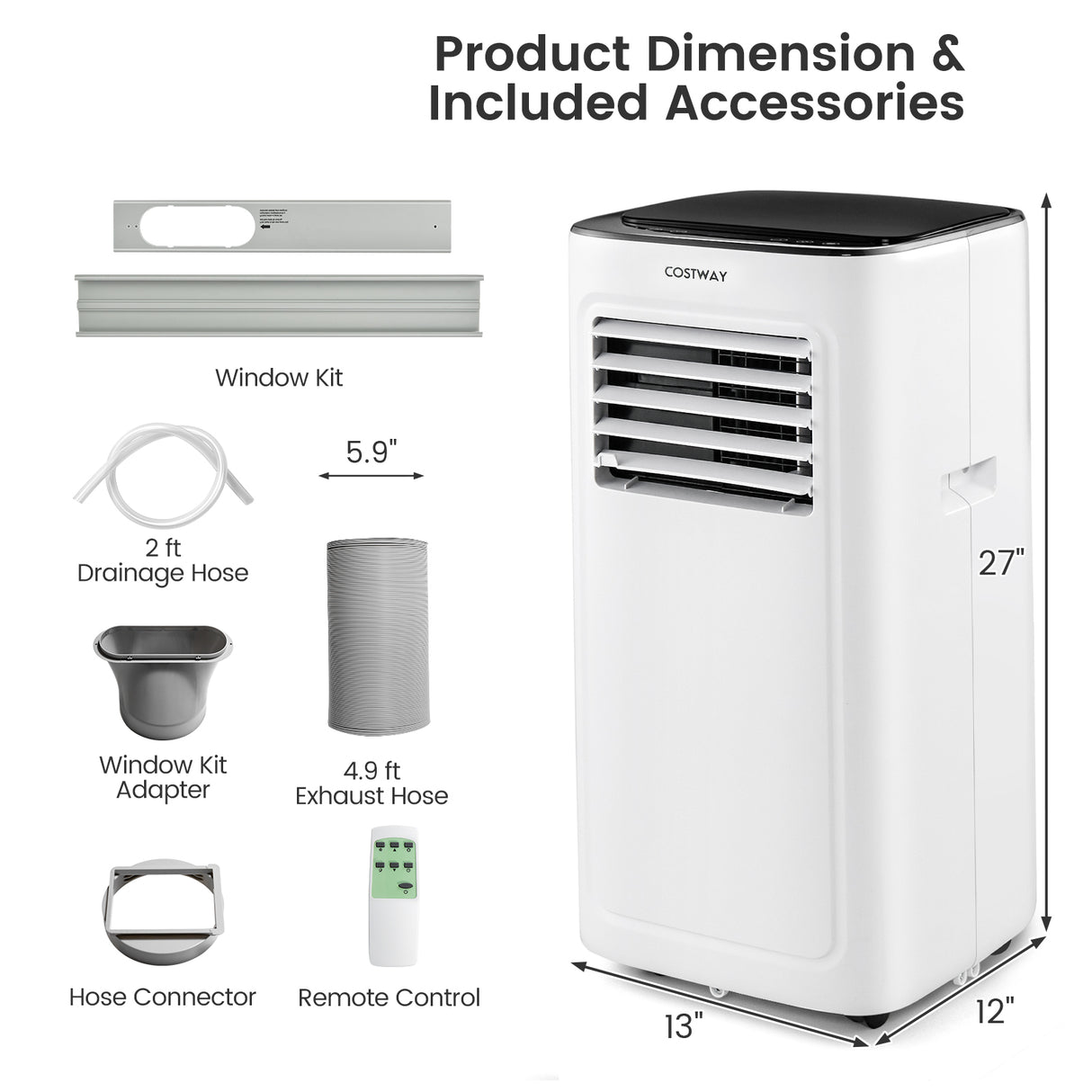 3-in-1 9000 BTU Air Conditioner with Dehumidifier and 24H Timer-White
