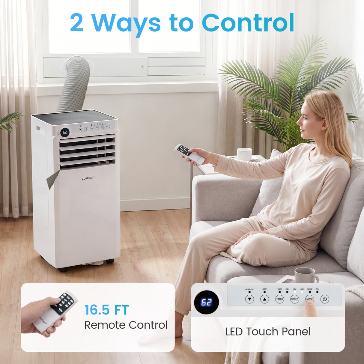9000 BTU Portable Air Conditioner with Dehumidifier and 24H Timer-White