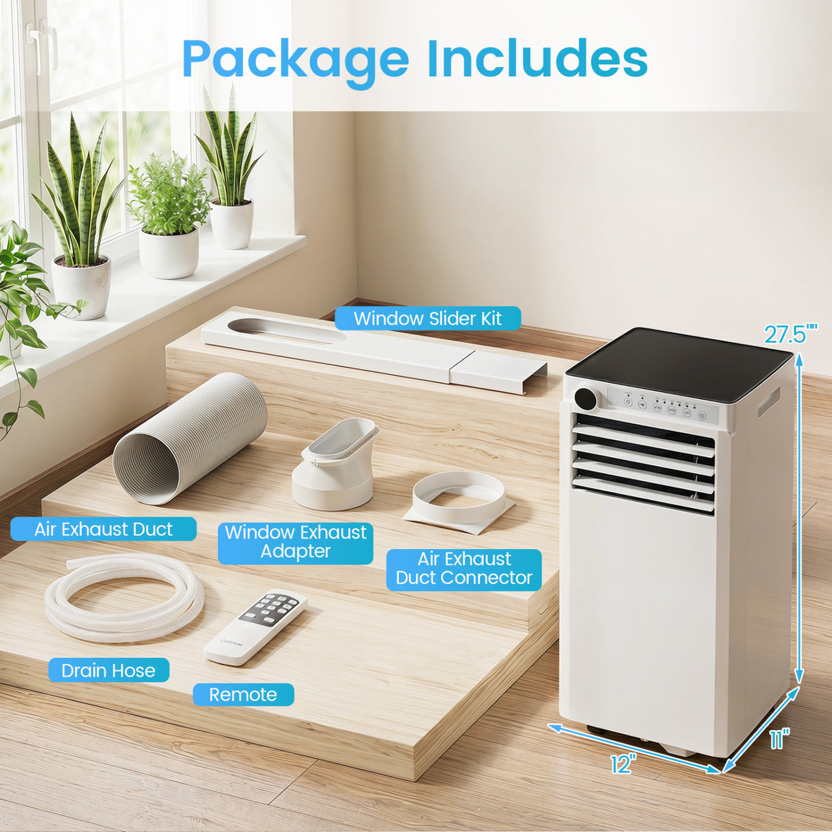9000 BTU Portable Air Conditioner with Dehumidifier and 24H Timer-White