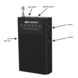 Emerson Portable AMFM Radio with Built-In Speaker and Easy Removable Belt Clip