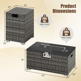 2-Piece Outdoor Rattan Fire Table Set 32 Inch Rectangle Gas Firepit with Tank Cover